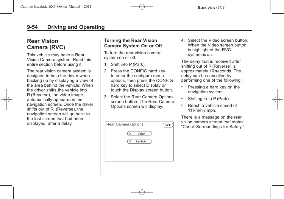 Rear vision camera (rvc), Rear vision, Camera (rvc) -54 | 54 driving and operating | Cadillac 2011 Escalade EXT User Manual | Page 340 / 508