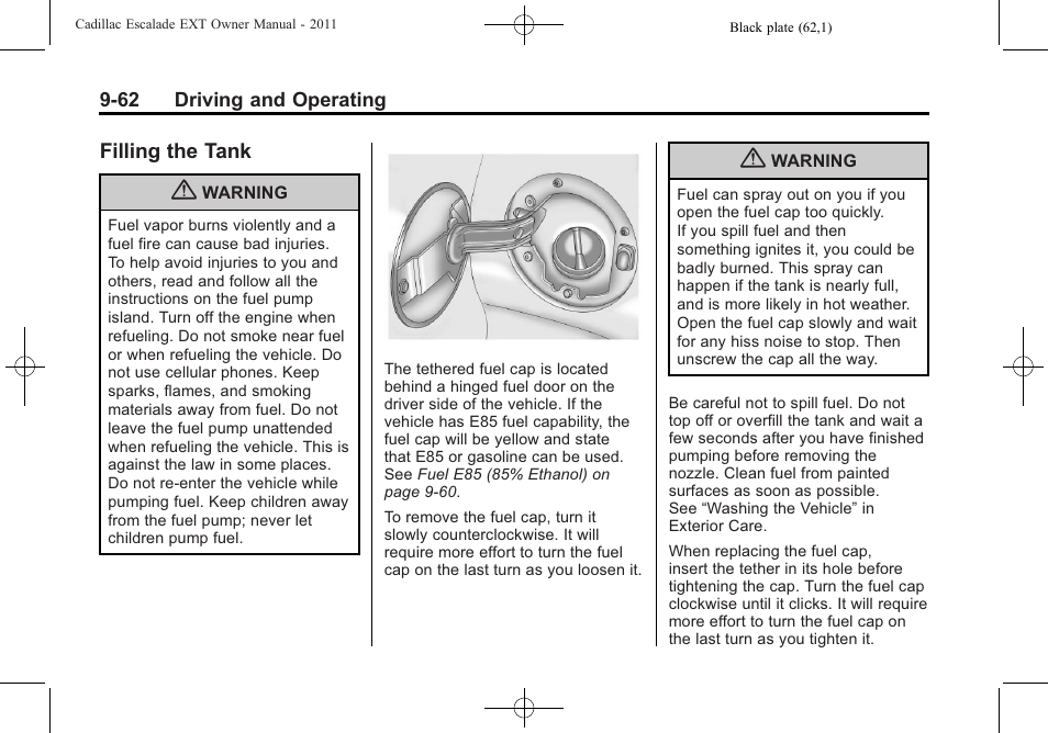 Filling the tank, Filling the tank -62 | Cadillac 2011 Escalade EXT User Manual | Page 348 / 508