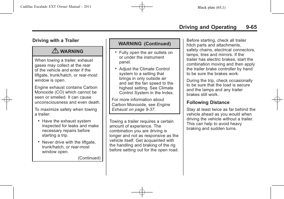 Driving and operating 9-65 | Cadillac 2011 Escalade EXT User Manual | Page 351 / 508