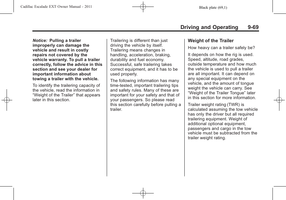 Driving and operating 9-69 | Cadillac 2011 Escalade EXT User Manual | Page 355 / 508