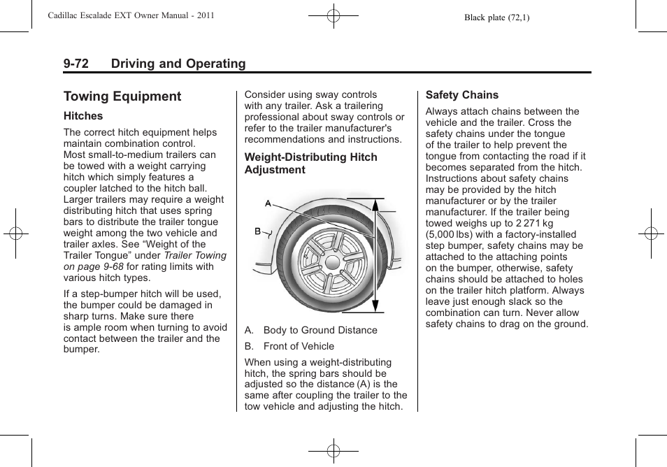 Towing equipment, Towing equipment -72, Allow enough | Cadillac 2011 Escalade EXT User Manual | Page 358 / 508