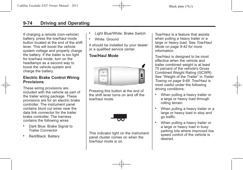 74 driving and operating | Cadillac 2011 Escalade EXT User Manual | Page 360 / 508