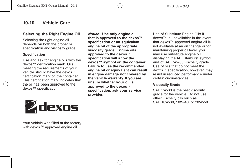 10 vehicle care | Cadillac 2011 Escalade EXT User Manual | Page 372 / 508