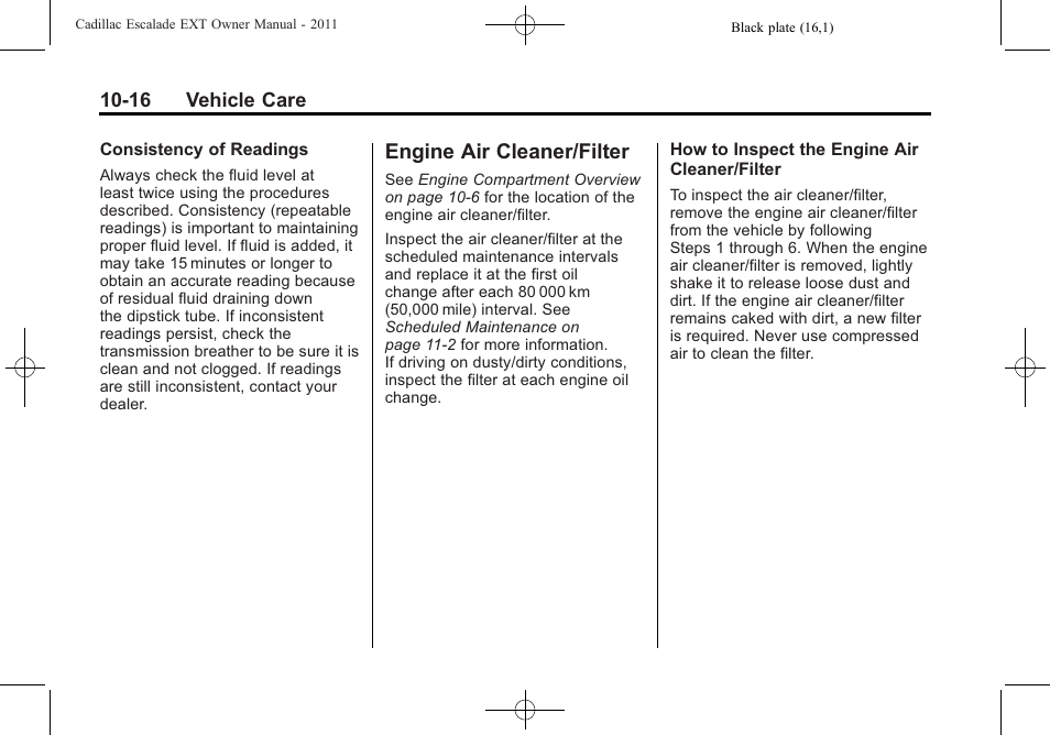 Engine air cleaner/filter, Engine air cleaner/filter -16, Engine air cleaner/filter on | Cadillac 2011 Escalade EXT User Manual | Page 378 / 508