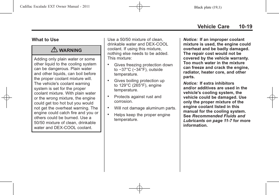 Vehicle care 10-19 | Cadillac 2011 Escalade EXT User Manual | Page 381 / 508