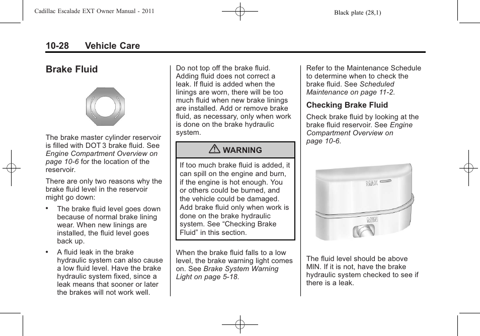 Brake fluid, Brake fluid -28 | Cadillac 2011 Escalade EXT User Manual | Page 390 / 508