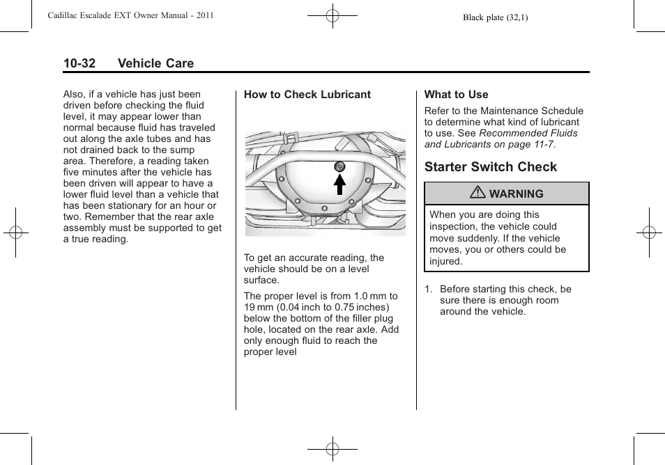 Starter switch check, Starter switch check -32 | Cadillac 2011 Escalade EXT User Manual | Page 394 / 508