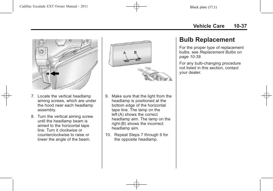 Bulb replacement, Bulb replacement -37, Customer | Cadillac 2011 Escalade EXT User Manual | Page 399 / 508