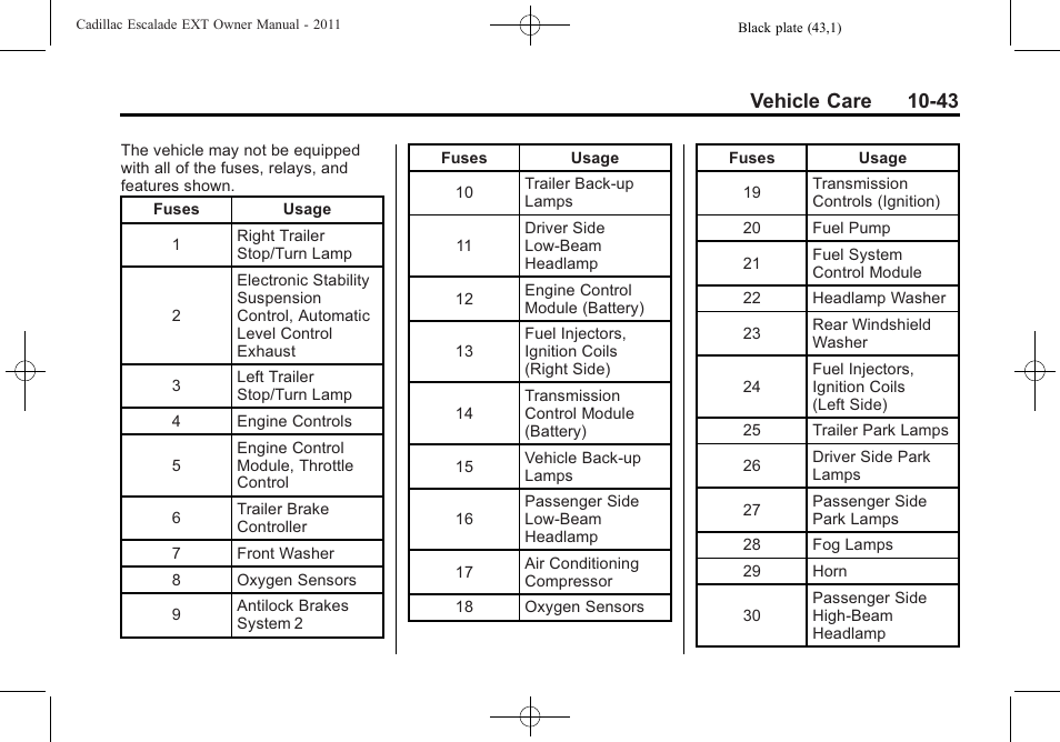 Vehicle care 10-43 | Cadillac 2011 Escalade EXT User Manual | Page 405 / 508