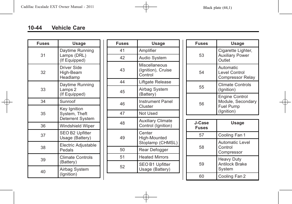 44 vehicle care | Cadillac 2011 Escalade EXT User Manual | Page 406 / 508