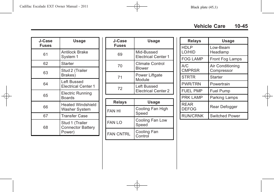 Vehicle care 10-45 | Cadillac 2011 Escalade EXT User Manual | Page 407 / 508