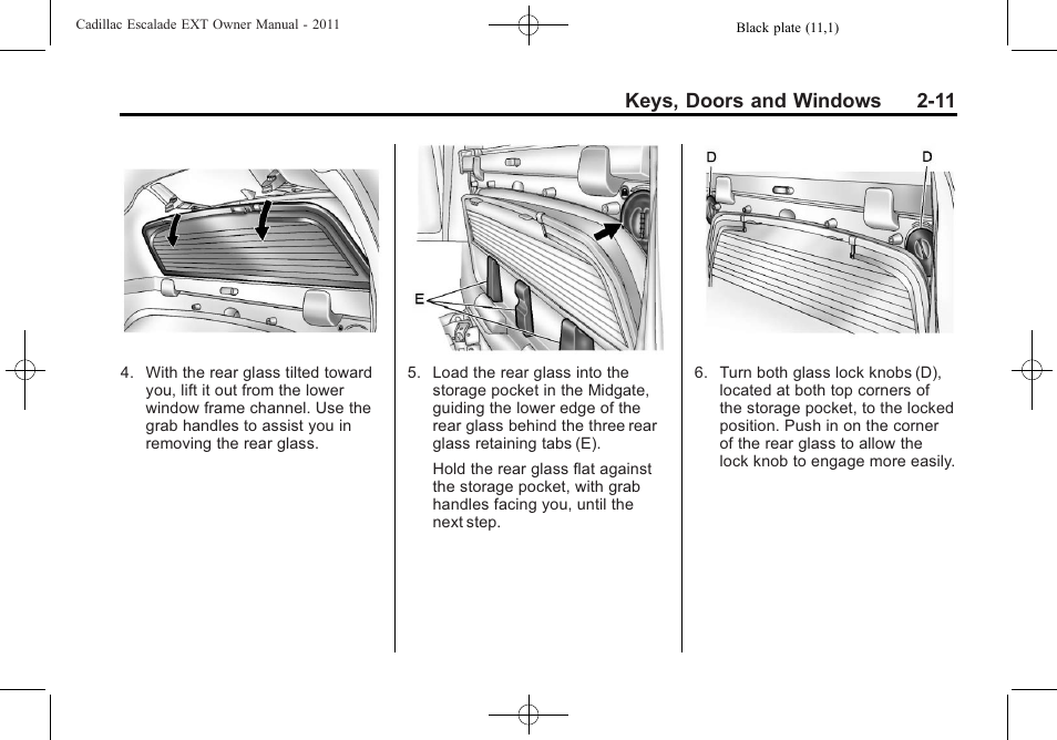 Keys, doors and windows 2-11 | Cadillac 2011 Escalade EXT User Manual | Page 41 / 508