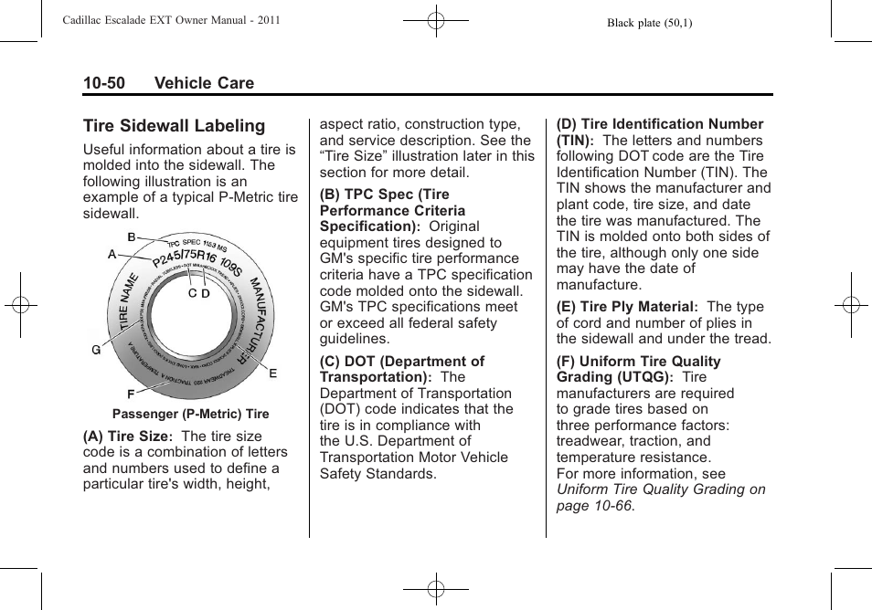 Tire sidewall labeling, Tire sidewall labeling -50 | Cadillac 2011 Escalade EXT User Manual | Page 412 / 508