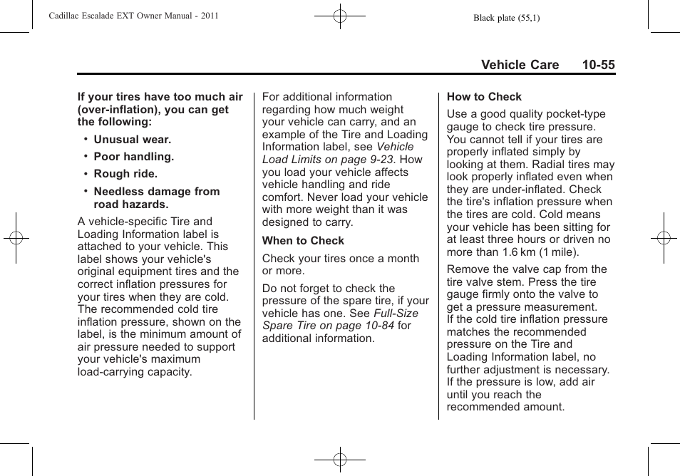 Vehicle care 10-55 | Cadillac 2011 Escalade EXT User Manual | Page 417 / 508