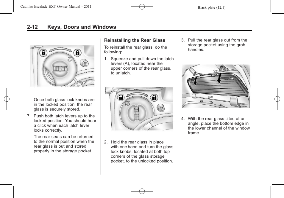 12 keys, doors and windows | Cadillac 2011 Escalade EXT User Manual | Page 42 / 508