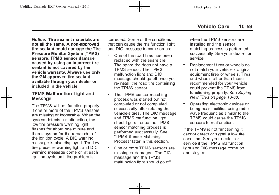 Vehicle care 10-59 | Cadillac 2011 Escalade EXT User Manual | Page 421 / 508