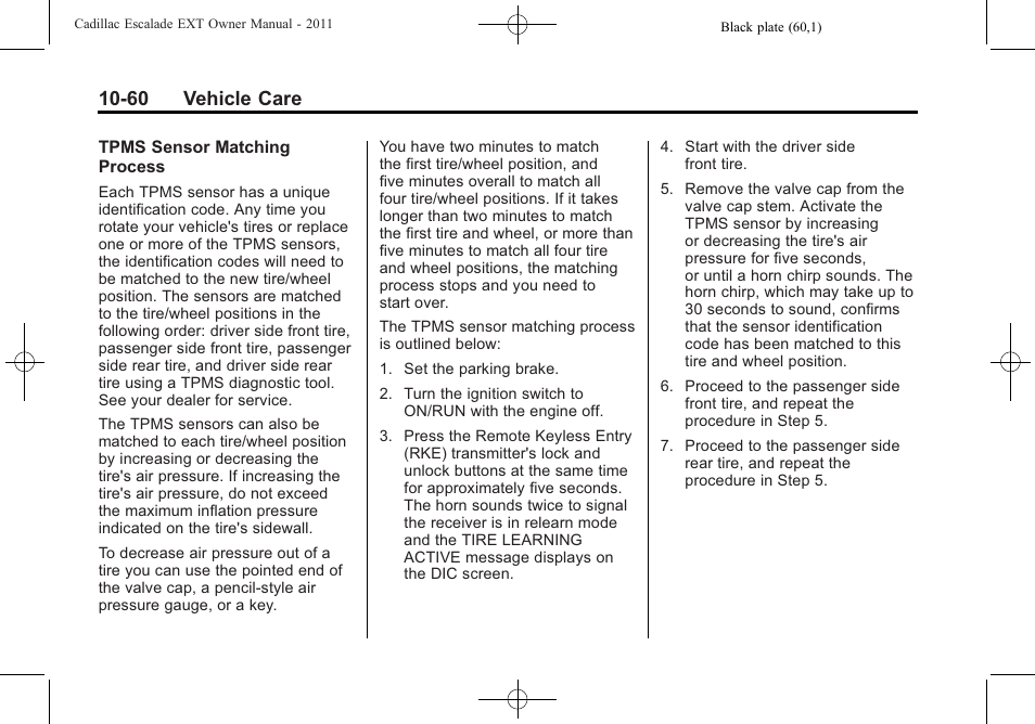 60 vehicle care | Cadillac 2011 Escalade EXT User Manual | Page 422 / 508