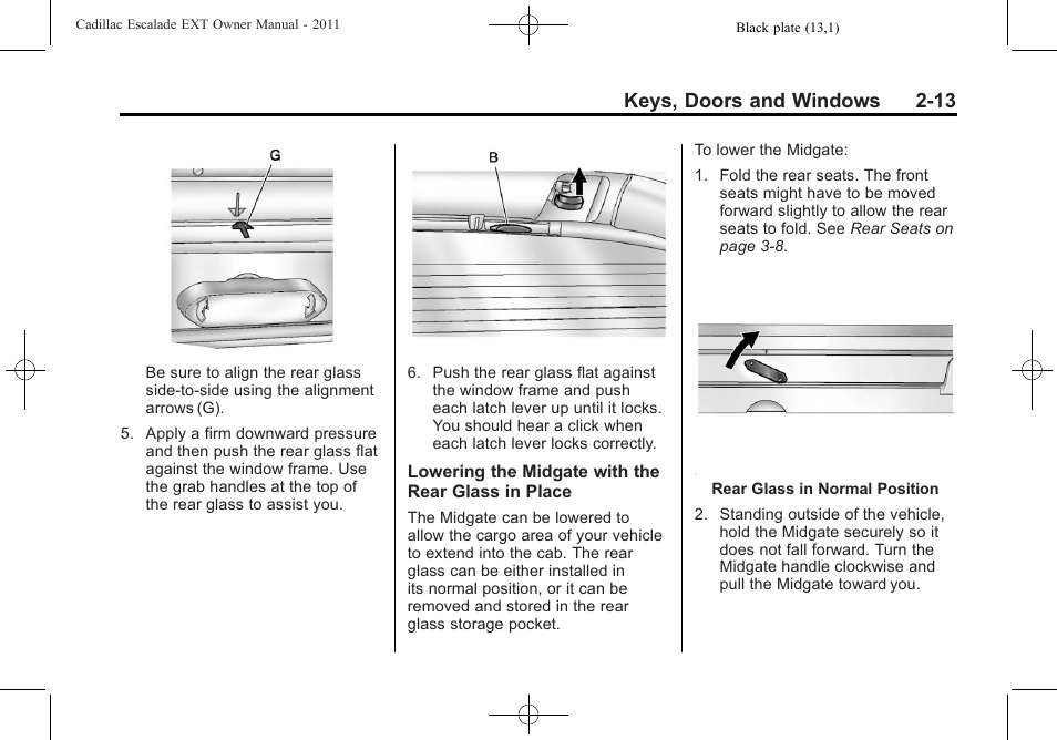 Keys, doors and windows 2-13 | Cadillac 2011 Escalade EXT User Manual | Page 43 / 508