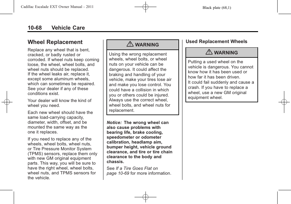 Wheel replacement, Replacement -68, General | Cadillac 2011 Escalade EXT User Manual | Page 430 / 508