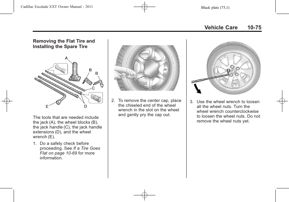 Vehicle care 10-75 | Cadillac 2011 Escalade EXT User Manual | Page 437 / 508