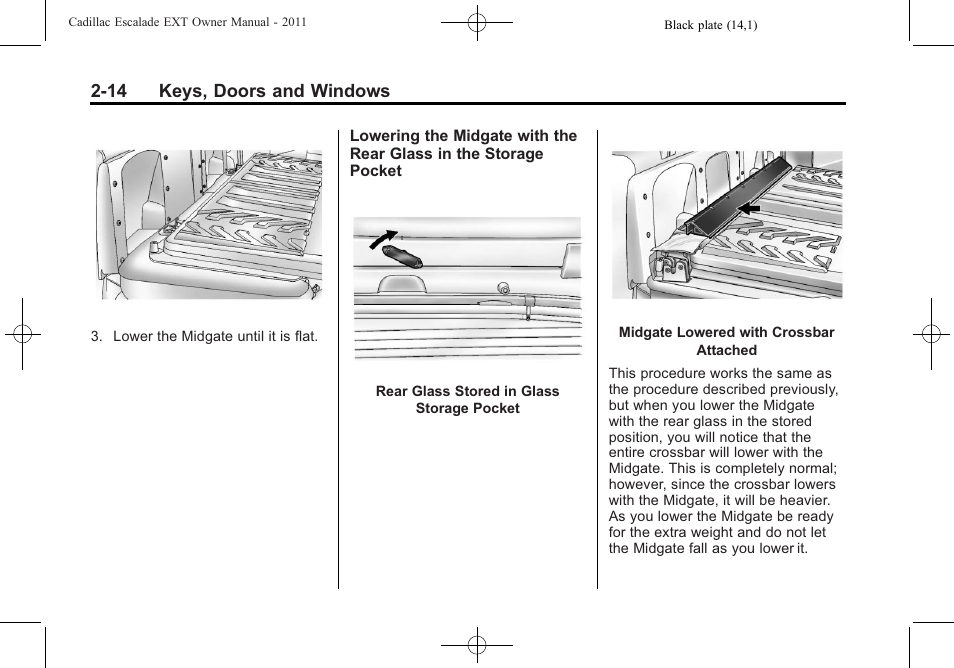 14 keys, doors and windows | Cadillac 2011 Escalade EXT User Manual | Page 44 / 508