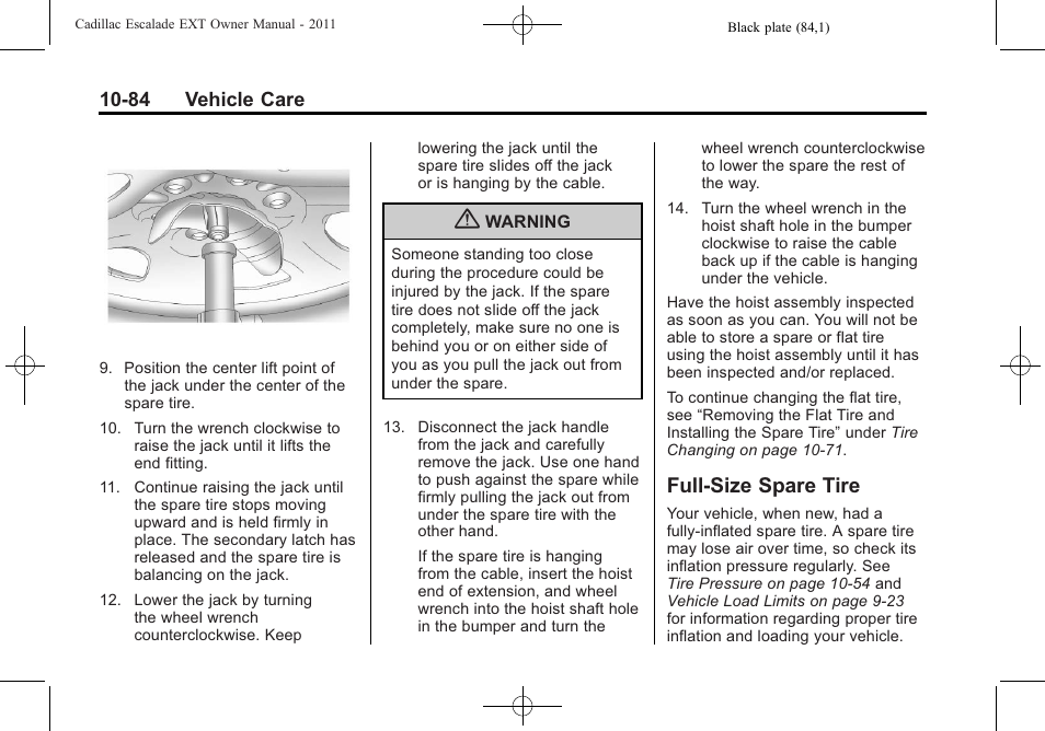 Full-size spare tire, Full-size spare tire -84 | Cadillac 2011 Escalade EXT User Manual | Page 446 / 508