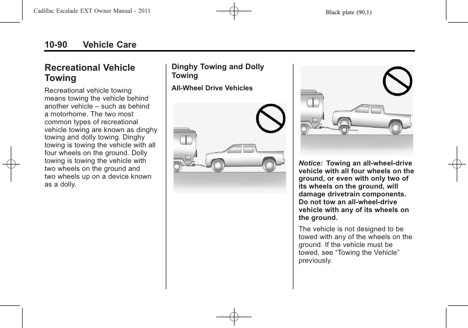 Recreational vehicle towing, Recreational vehicle, Towing -90 | Cadillac 2011 Escalade EXT User Manual | Page 452 / 508