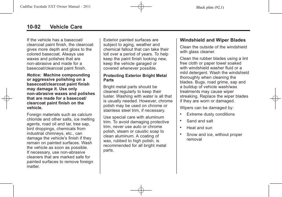 92 vehicle care | Cadillac 2011 Escalade EXT User Manual | Page 454 / 508