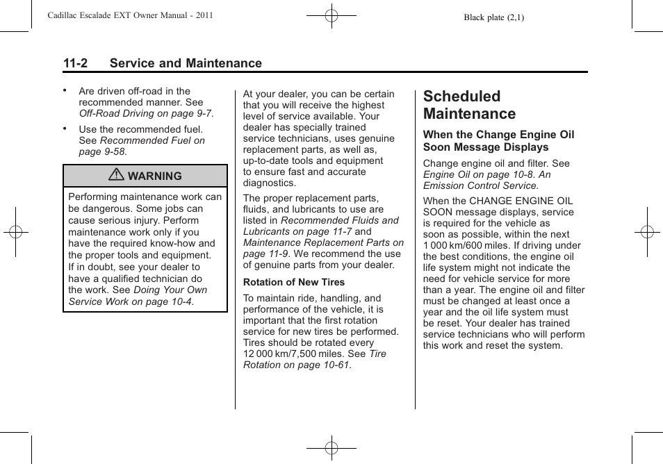 Scheduled maintenance, Scheduled maintenance -2, Maintenance | Cadillac 2011 Escalade EXT User Manual | Page 462 / 508