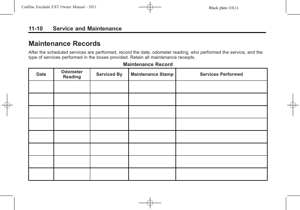 Maintenance records, Maintenance records -10 | Cadillac 2011 Escalade EXT User Manual | Page 470 / 508