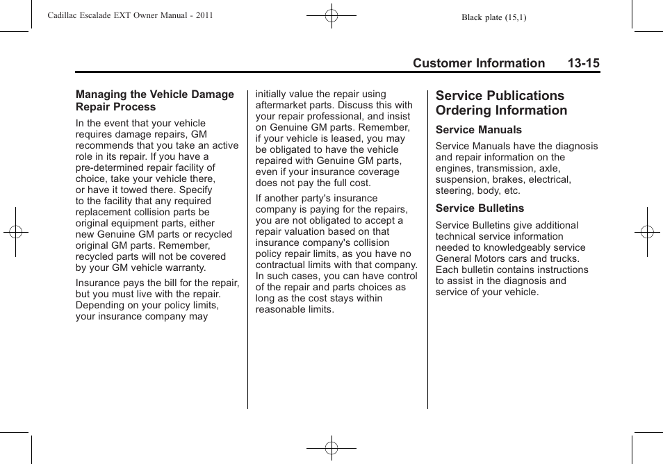 Service publications ordering information, Service publications, Ordering information -15 | Procedure | Cadillac 2011 Escalade EXT User Manual | Page 491 / 508