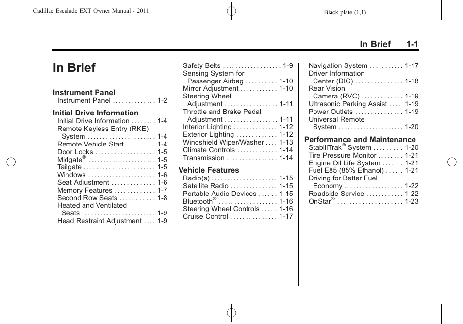 In brief, In brief -1 | Cadillac 2011 Escalade EXT User Manual | Page 7 / 508