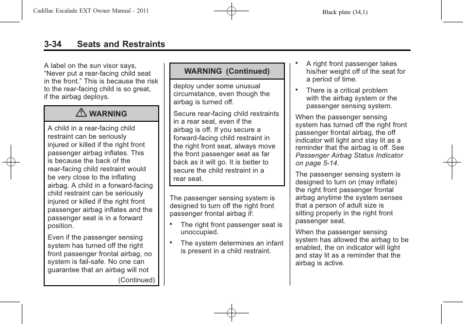 34 seats and restraints | Cadillac 2011 Escalade EXT User Manual | Page 90 / 508