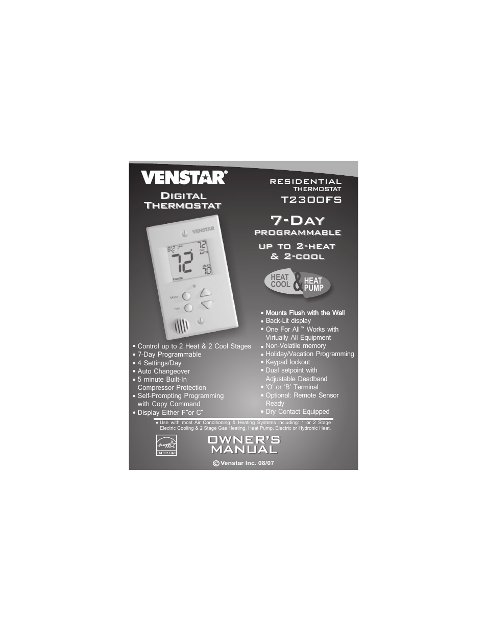 Venstar T2300FS User Manual | 29 pages