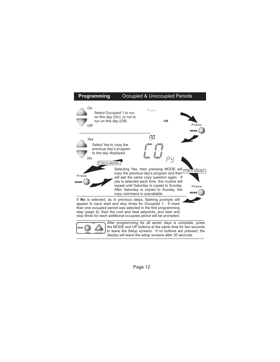 Programming occupied & unoccupied periods, Page 12 | Venstar T2300FS User Manual | Page 13 / 29