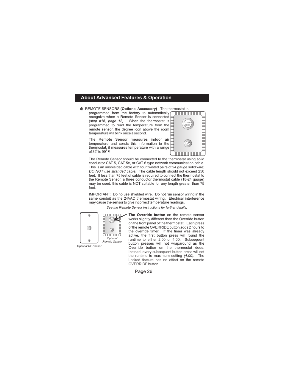 About advanced features & operation, Page 26 | Venstar T2300FS User Manual | Page 27 / 29