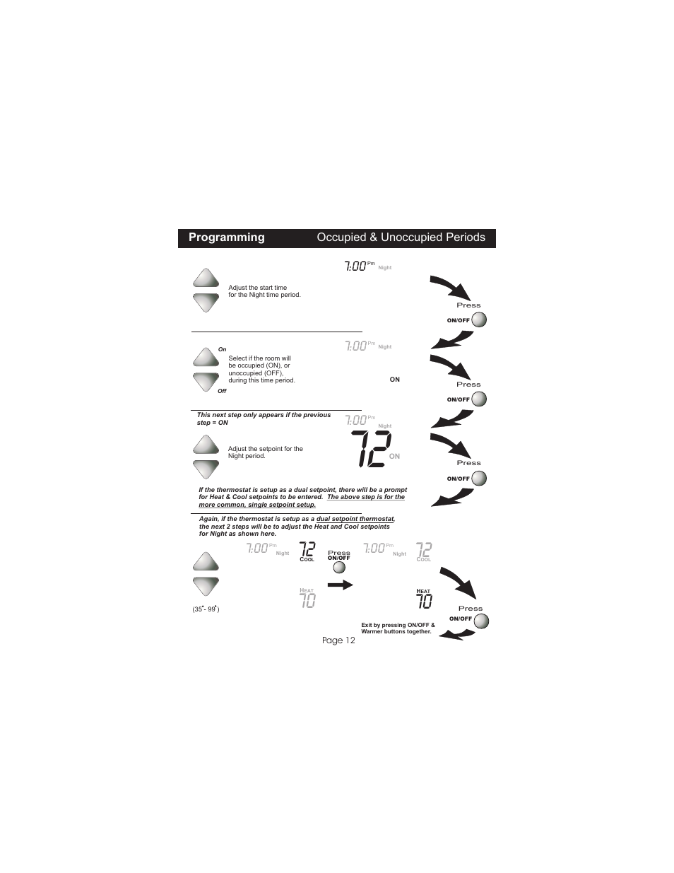 Programming occupied & unoccupied periods | Venstar T0051FS User Manual | Page 13 / 24