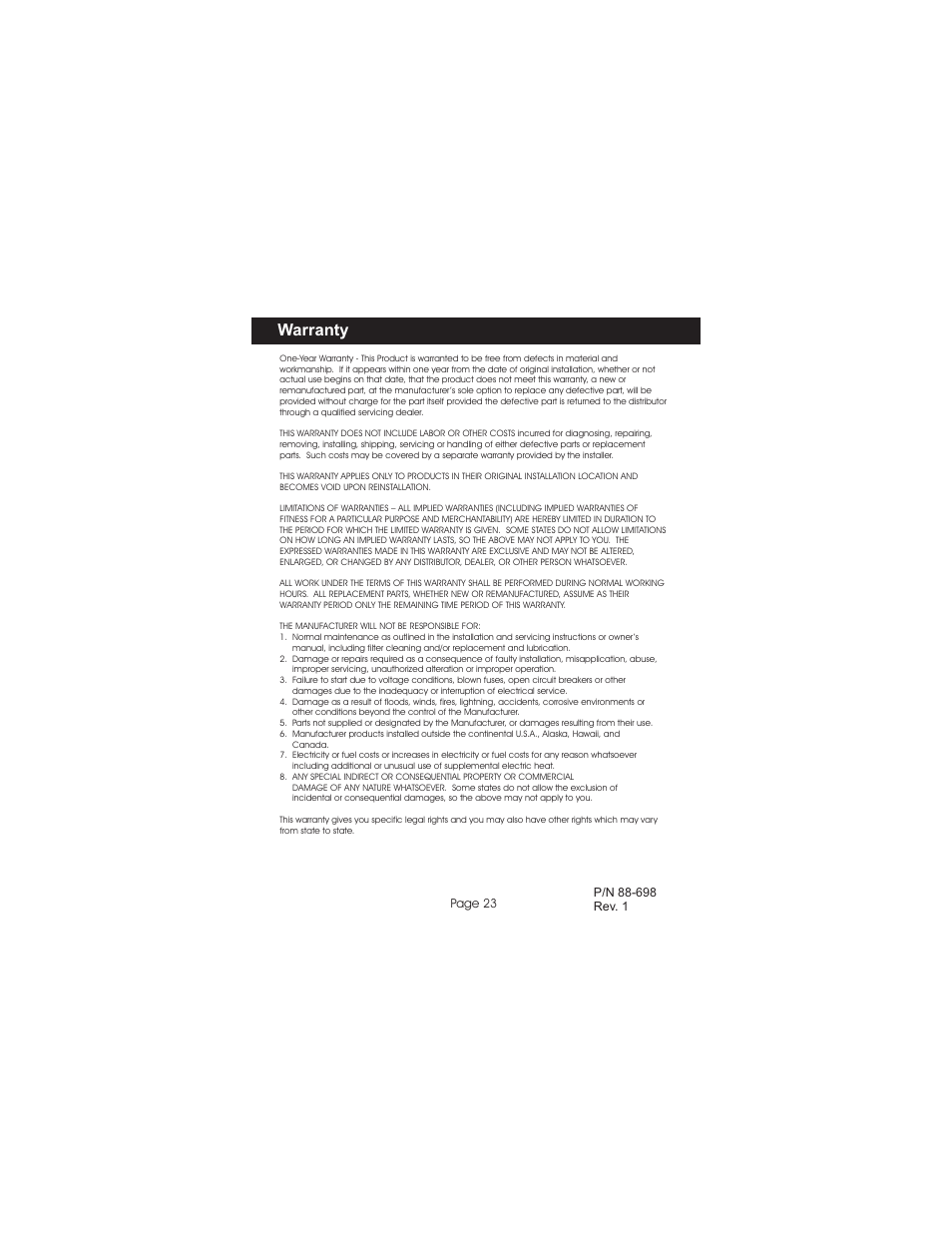 Warranty | Venstar T0051FS User Manual | Page 24 / 24