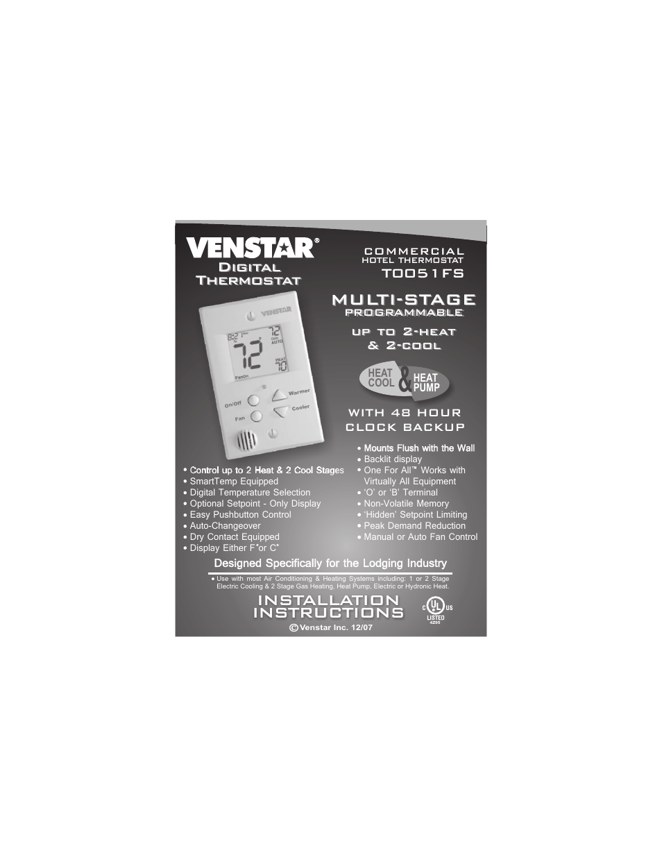 Venstar T0051FS Installation User Manual | 16 pages