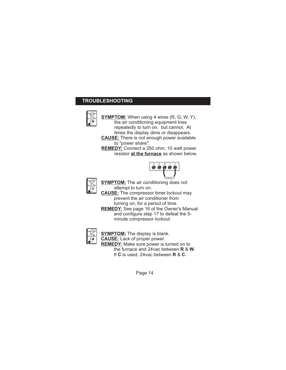 Troubleshooting | Venstar T0051FS Installation User Manual | Page 15 / 16