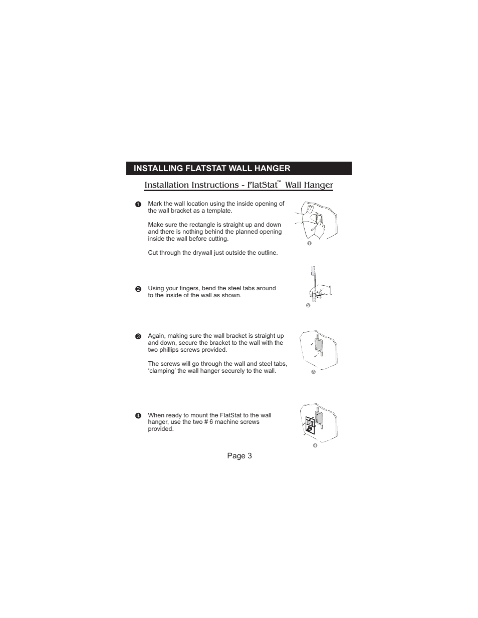 Installation instructions - flatstat wall hanger, Installing flatstat wall hanger | Venstar T0051FS Installation User Manual | Page 4 / 16