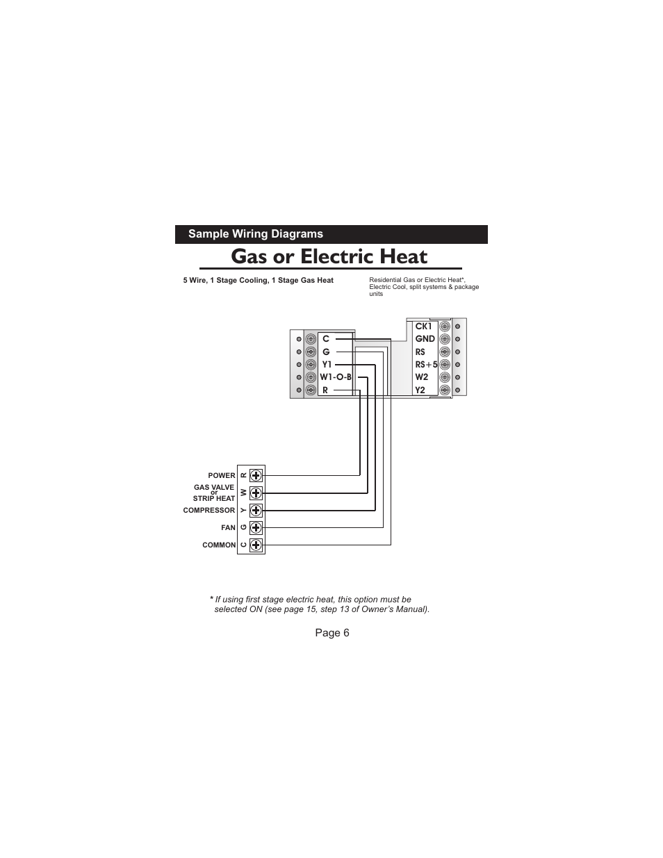 Gas or electric heat, Sample wiring diagrams | Venstar T0051FS Installation User Manual | Page 7 / 16