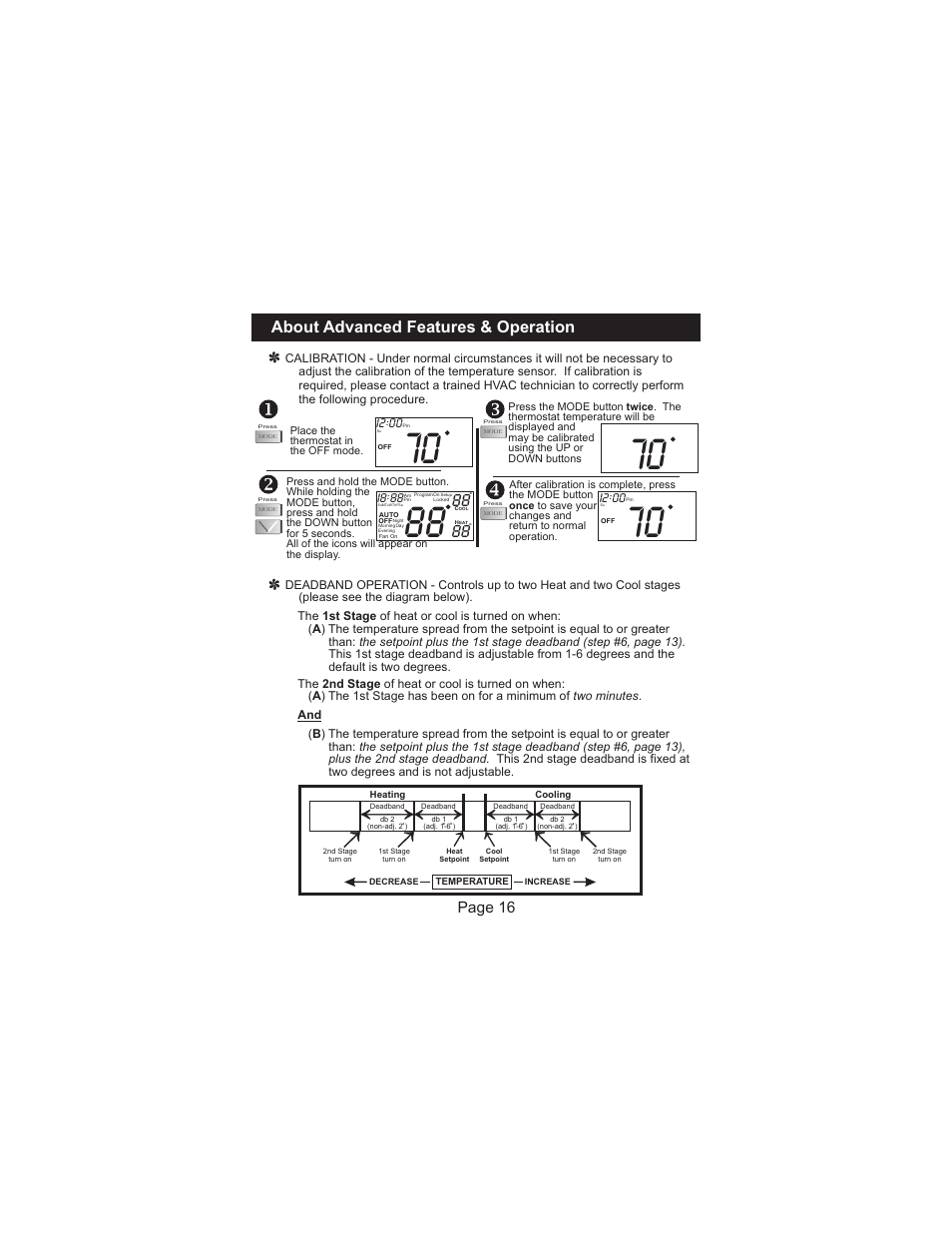 About advanced features & operation, Page 16, I8 88 | I2 00 | Venstar T1100RF User Manual | Page 17 / 22