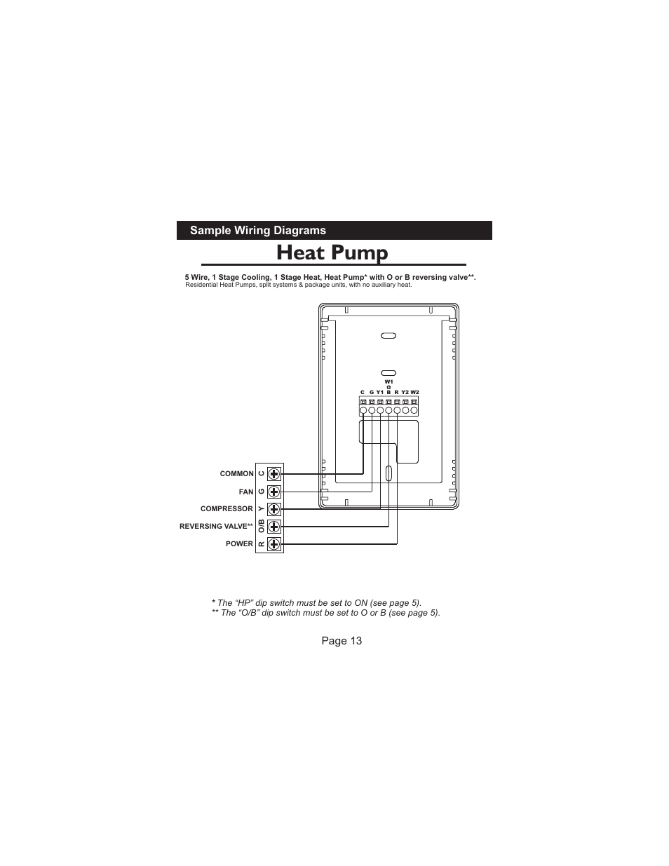 Heat pump, Sample wiring diagrams, Page 13 | Venstar T1100REC User Manual | Page 14 / 18