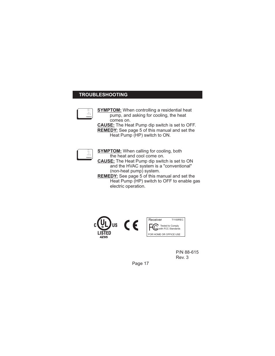 Troubleshooting, Page 17 | Venstar T1100REC User Manual | Page 18 / 18