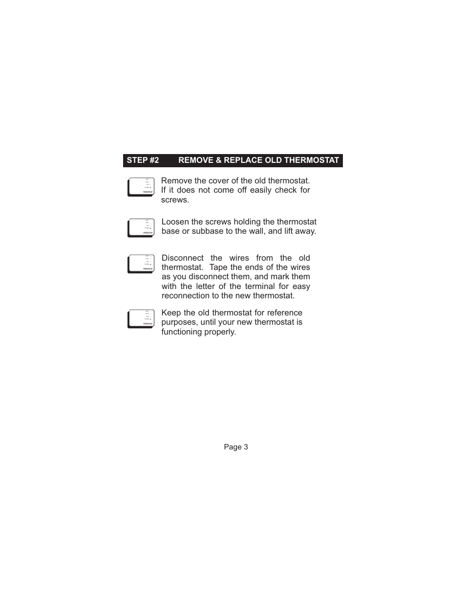 Step #2 remove & replace old thermostat, Page 3 | Venstar T1100REC User Manual | Page 4 / 18