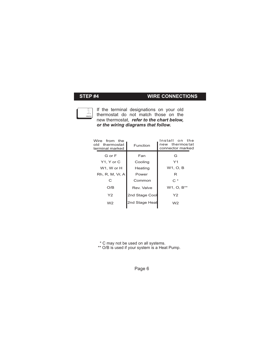 Step #4 wire connections, Page 6 | Venstar T1100REC User Manual | Page 7 / 18