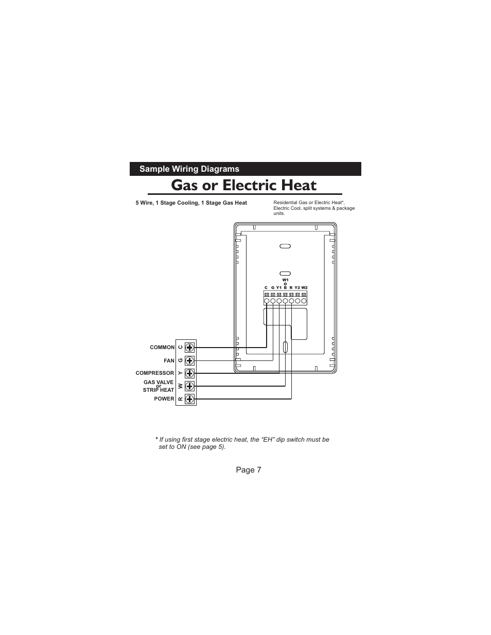 Gas or electric heat, Sample wiring diagrams, Page 7 | Venstar T1100REC User Manual | Page 8 / 18
