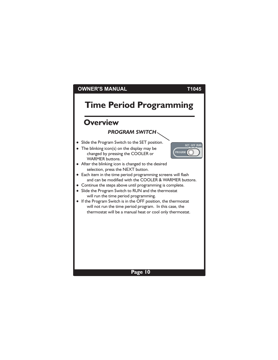 Time period programming, Overview | Venstar T1045 User Manual | Page 10 / 24