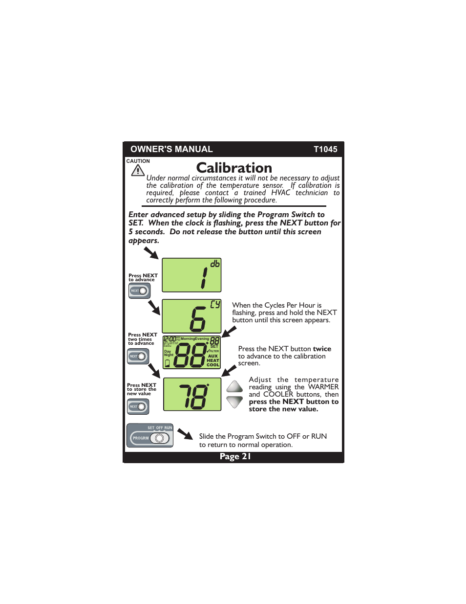 Calibration, Page 21, Owner's manual | Venstar T1045 User Manual | Page 21 / 24